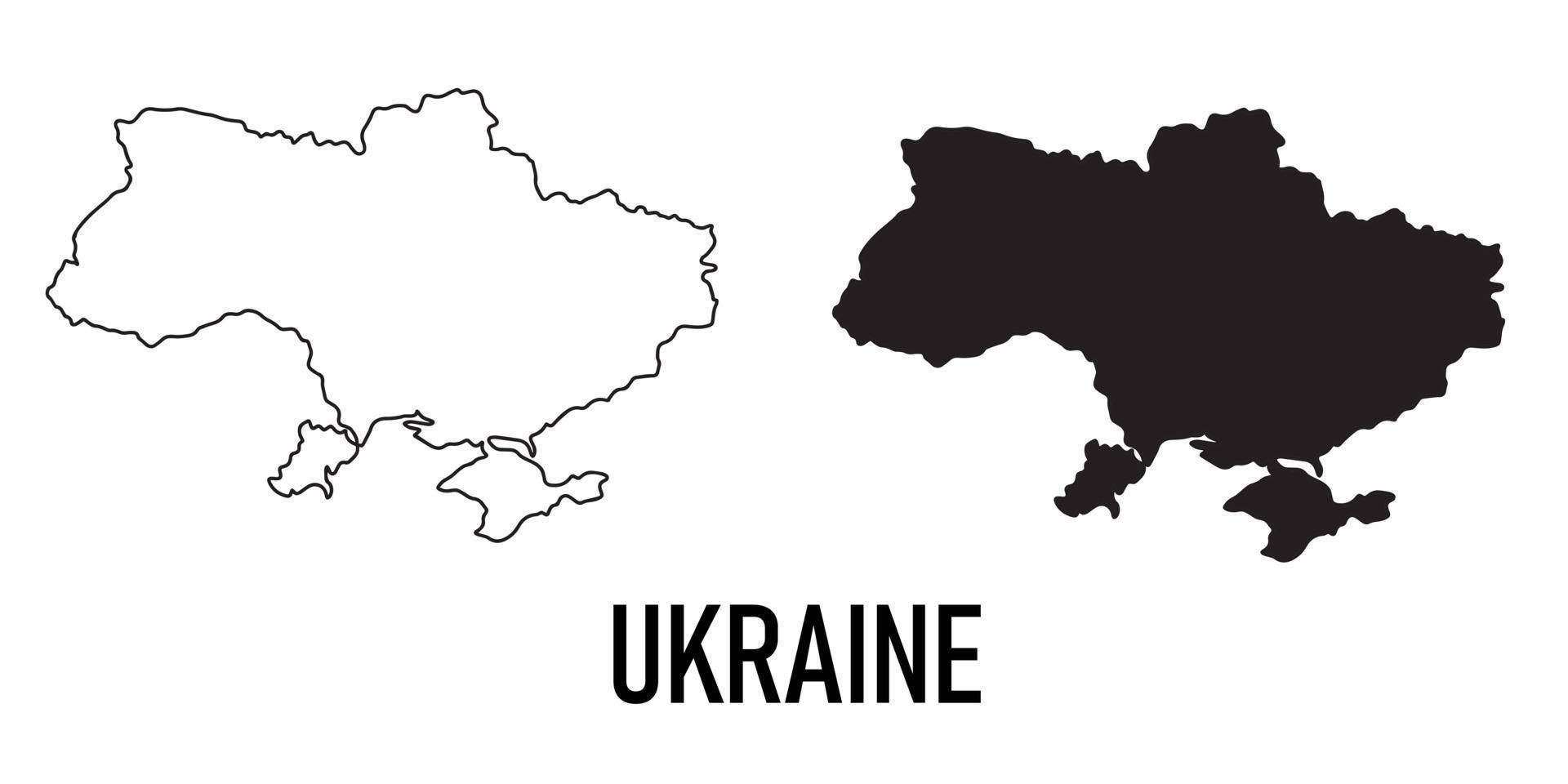 Map of Ukraine - simple hand drawn sketch style one line outline contour map and black silhouette. Vector illustration isolated on white. Ukrainian border silhouette drawing.