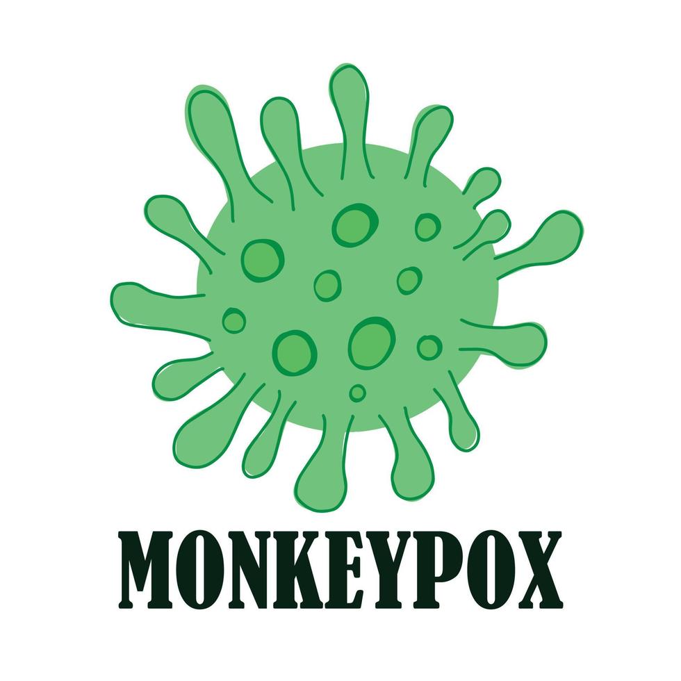 Vector illustration of new Monkeypox 2022 virus in simple flat style with a name isolated on white background. Virus molecule of monkey pox disease.