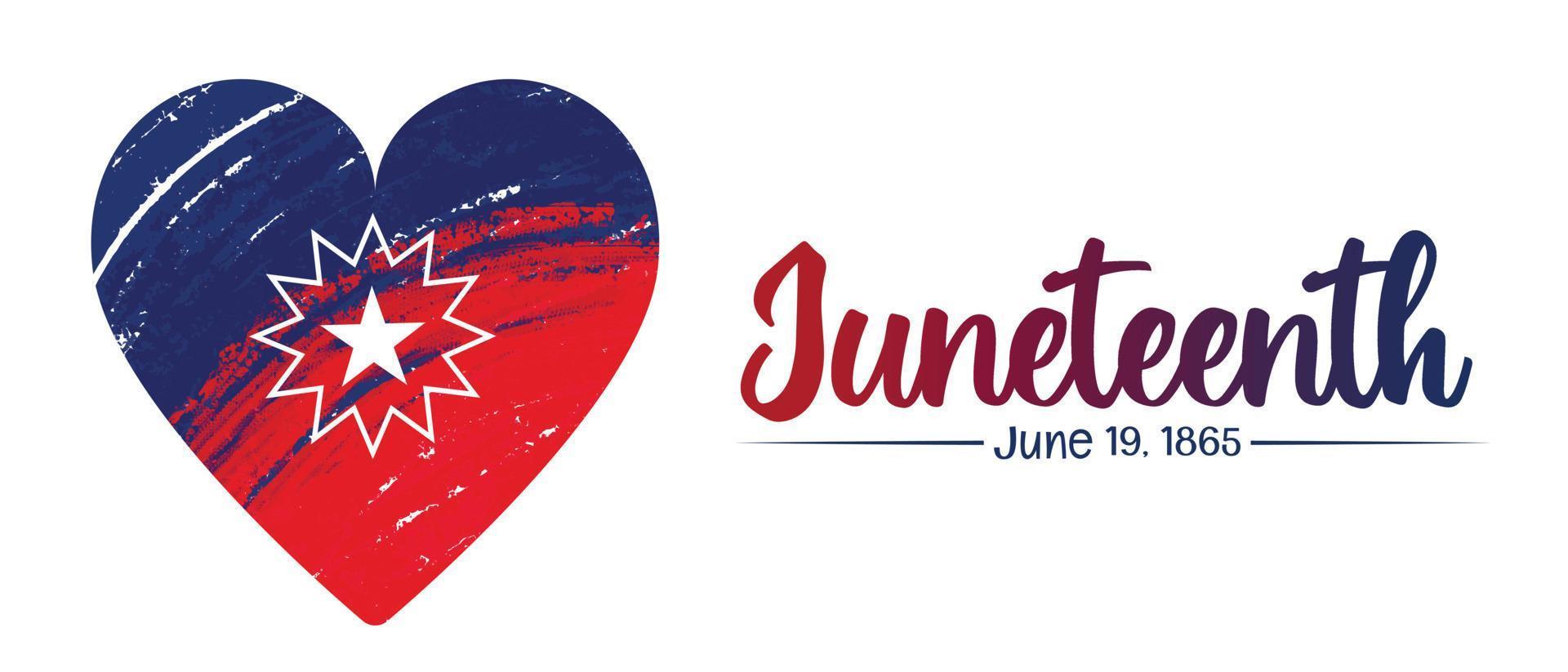 Paint textured artistic vector illustration of Juneteenth flag - white star on red blue brush strokes. Juneteenth banner - African American freedom day celebration