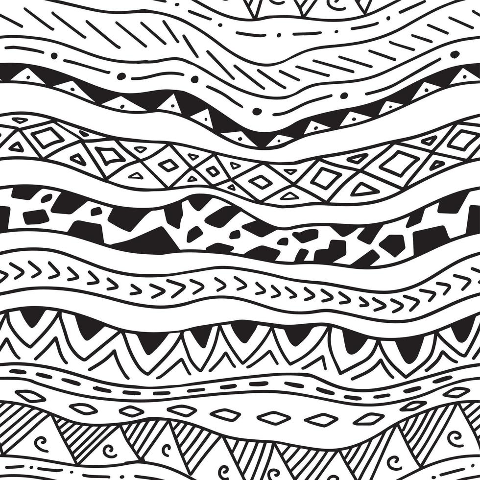 patrón de fondo en estilo africano tribal étnico. rayas horizontales en blanco y negro dibujadas a mano. ornamento nativo popular abstracto simple. vector