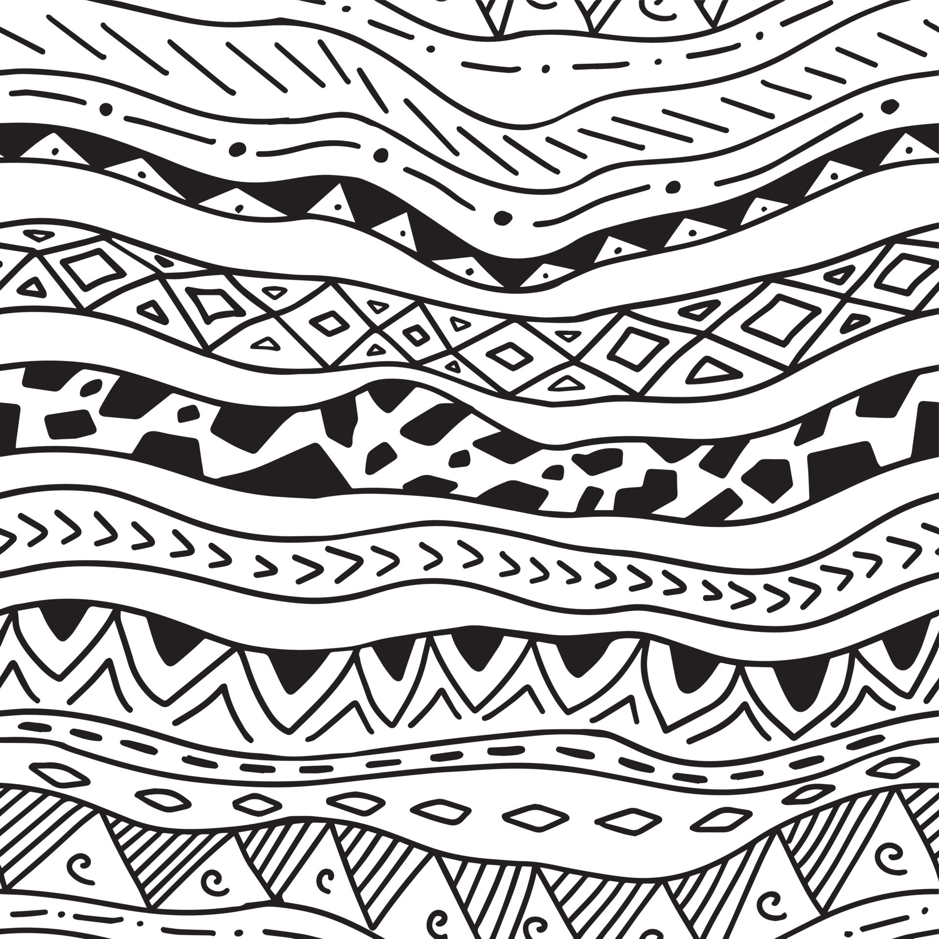 pattern background in ethnic tribal African style. Hand drawn black and