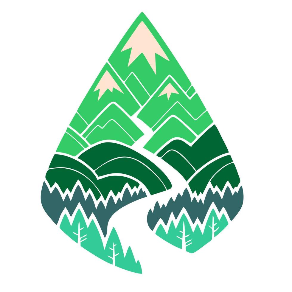 high mountains overgrown with trees and winding roads vector
