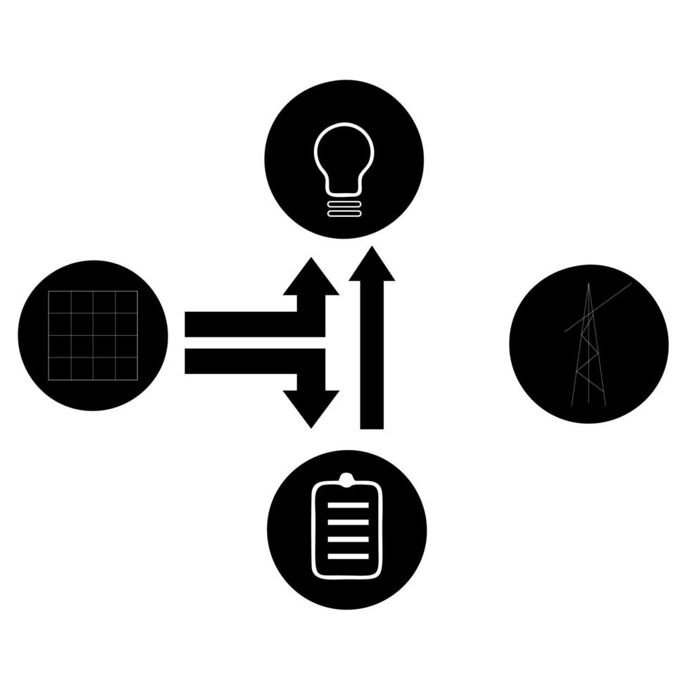 off-grid solar lighting system in cluster housing. vector