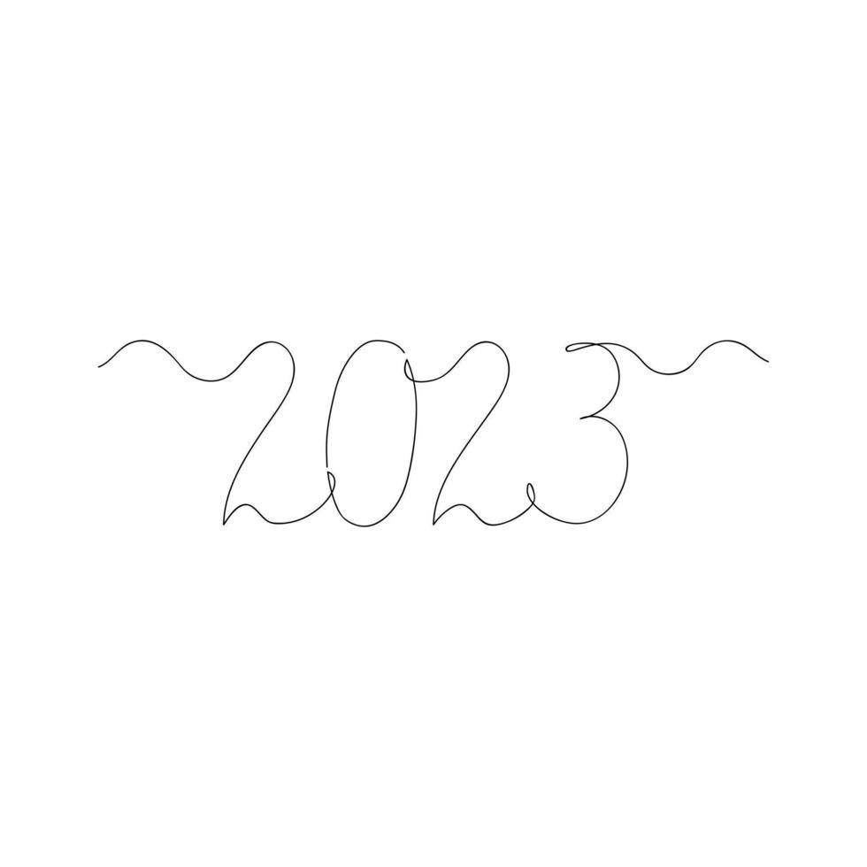 2023 New Year drawn by one line. Festive sketch. Vector illustration.