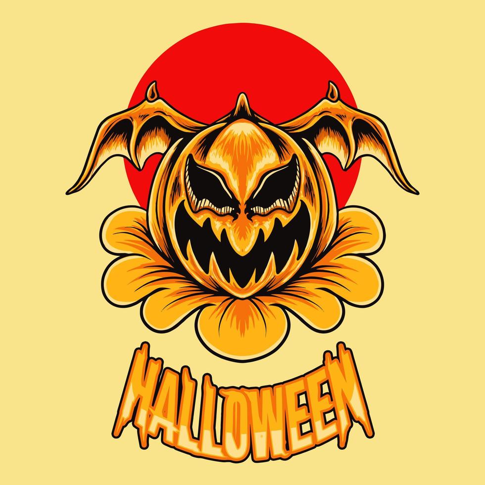 ilustración de vector de flor de halloween de calabaza de miedo