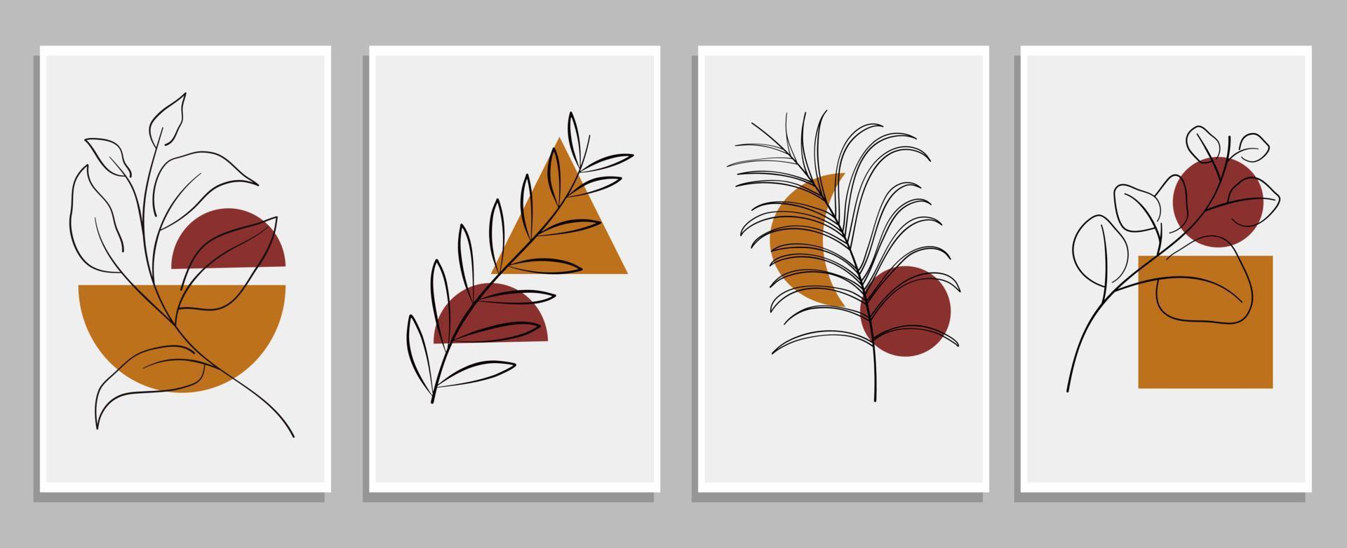 Botanical wall art with mid century style vector