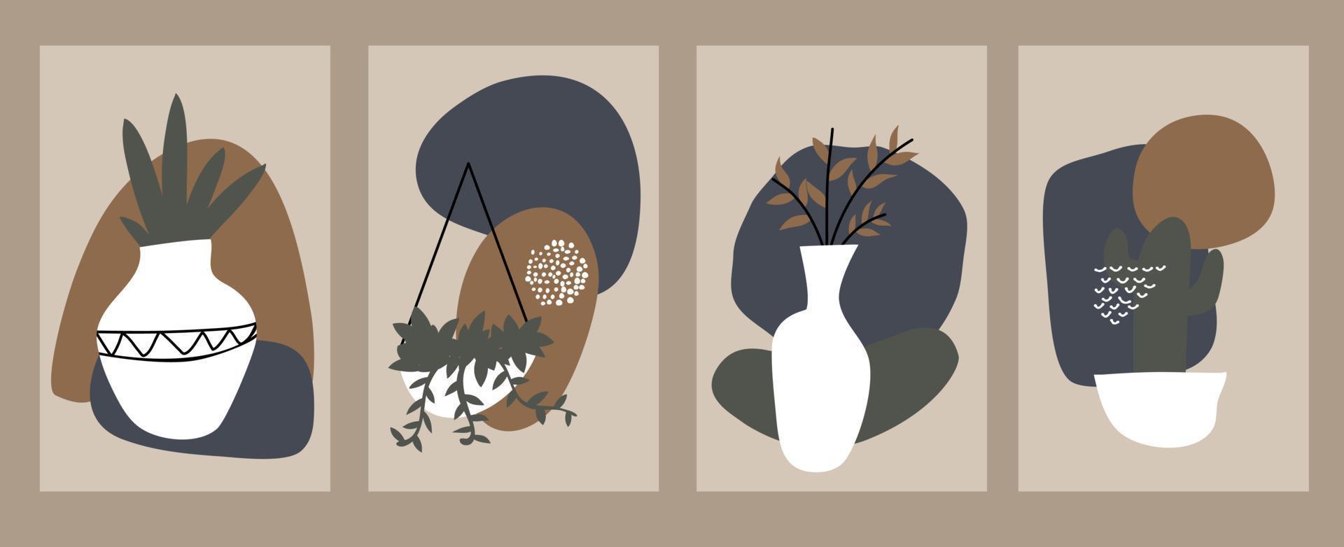 Botanical wall art with mid century style vector