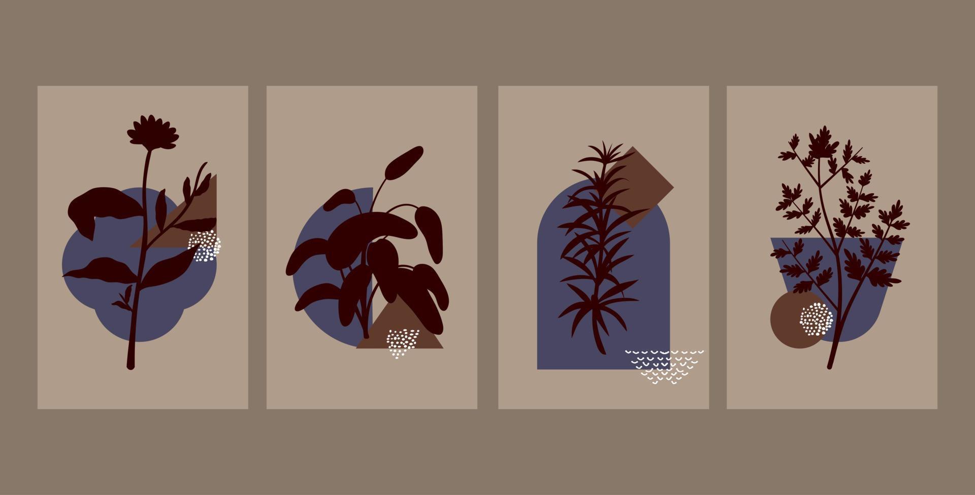 Botanical wall art with mid century style vector
