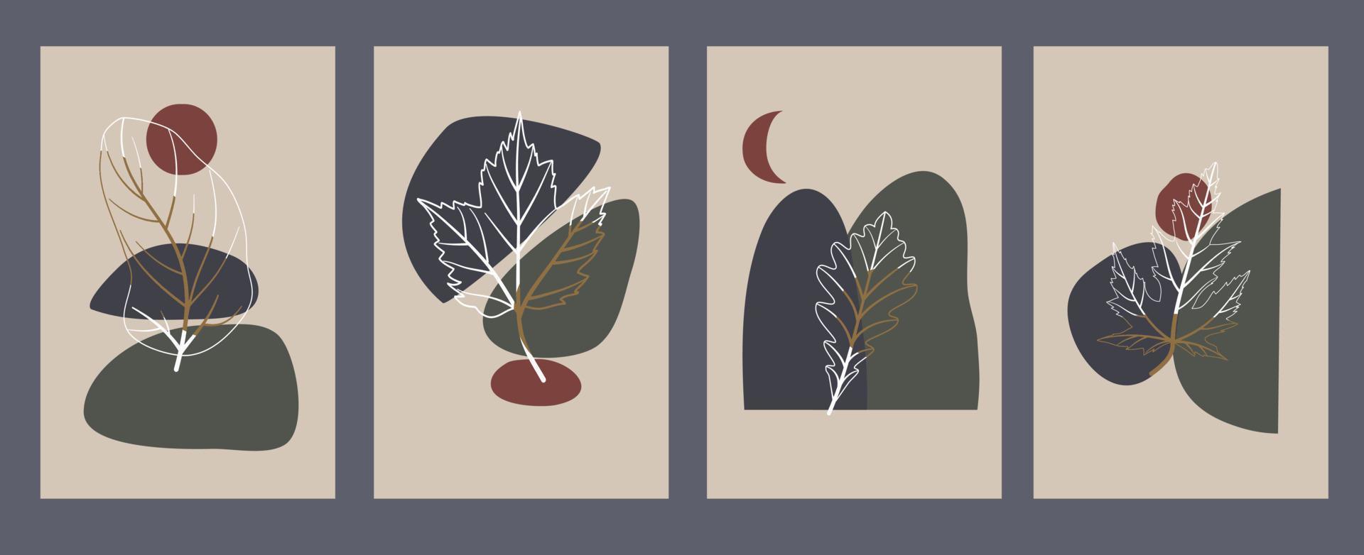 Botanical wall art with mid century style vector