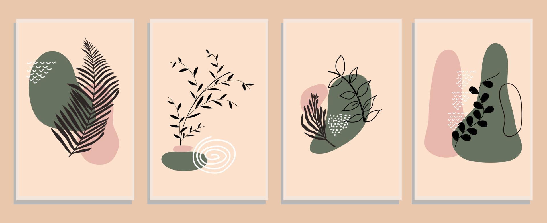 Botanical wall art with mid century style vector