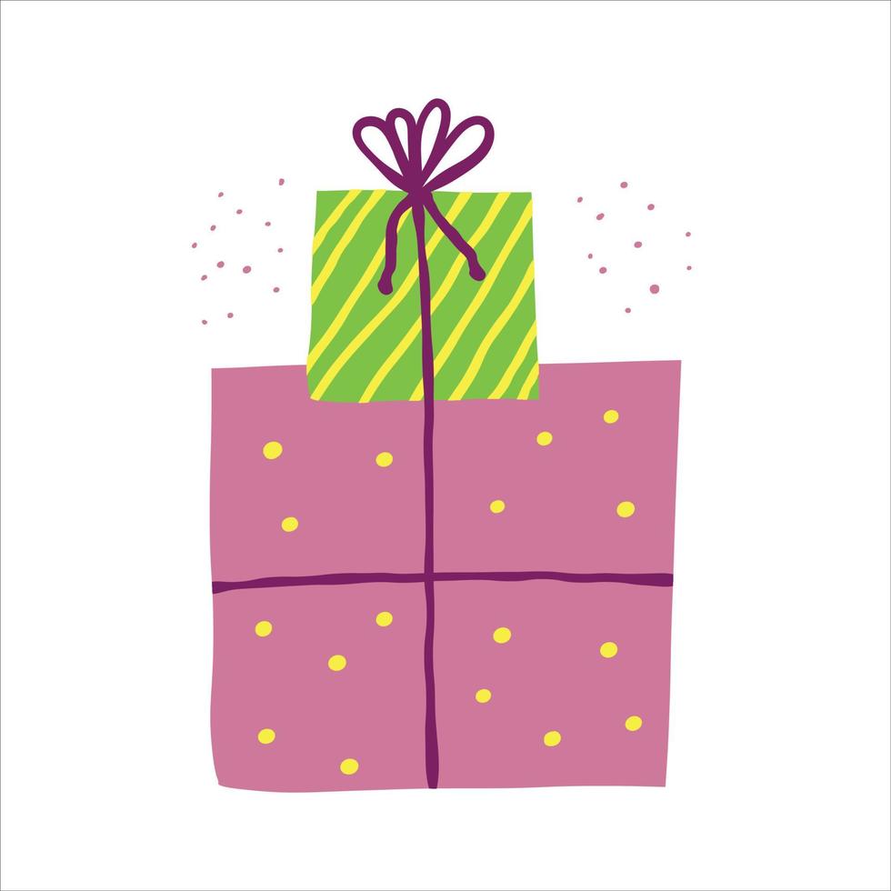 Hand drawn presents flat vector illustration. Cartoon boxes for postcard