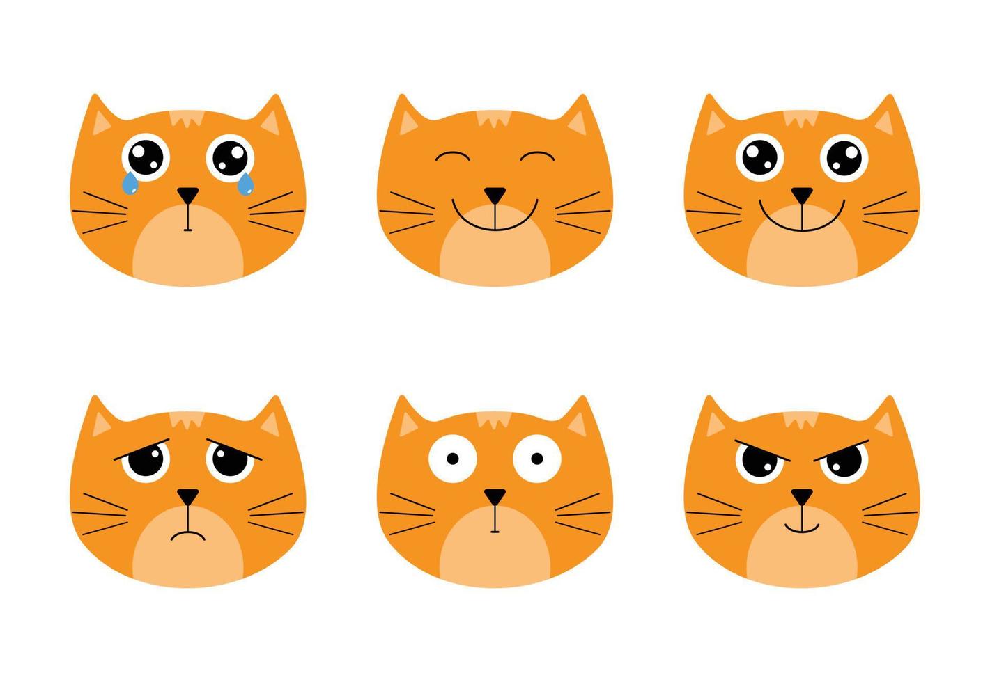 Set of cute cat emoticons in flat design vector