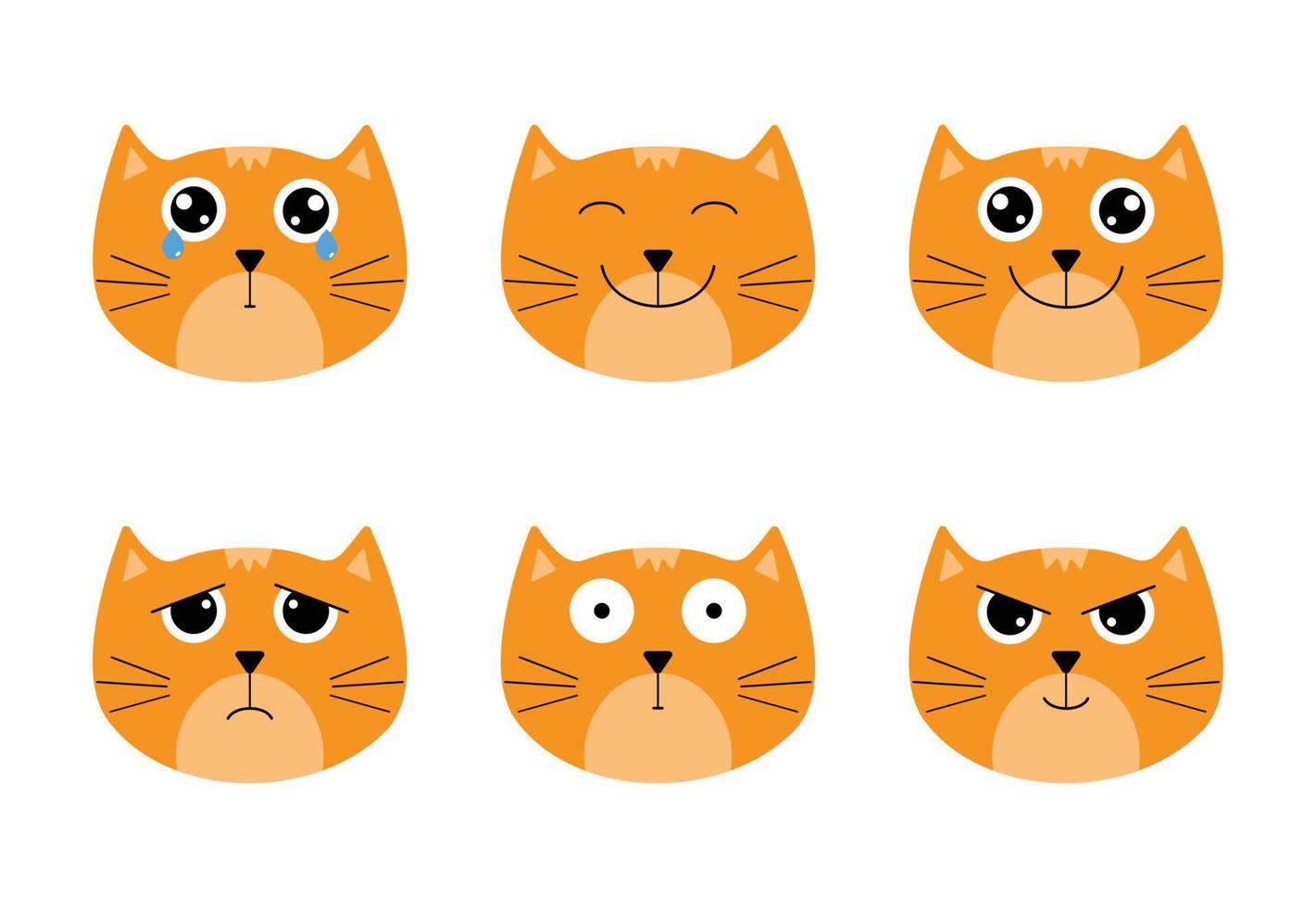 conjunto de lindos emoticonos de gatos en diseño plano vector