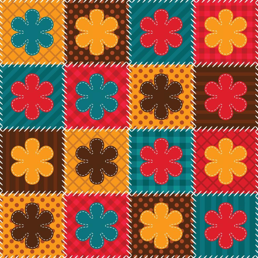 Colorful patchwork pattern in retro style for tablecloth, oilcloth or other textile design vector