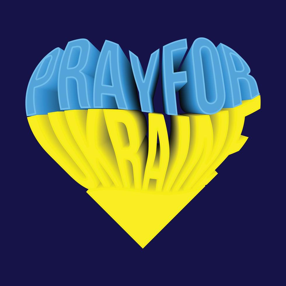 3d pray for Ukraine phrase in the color of the Ukrainian flag vector