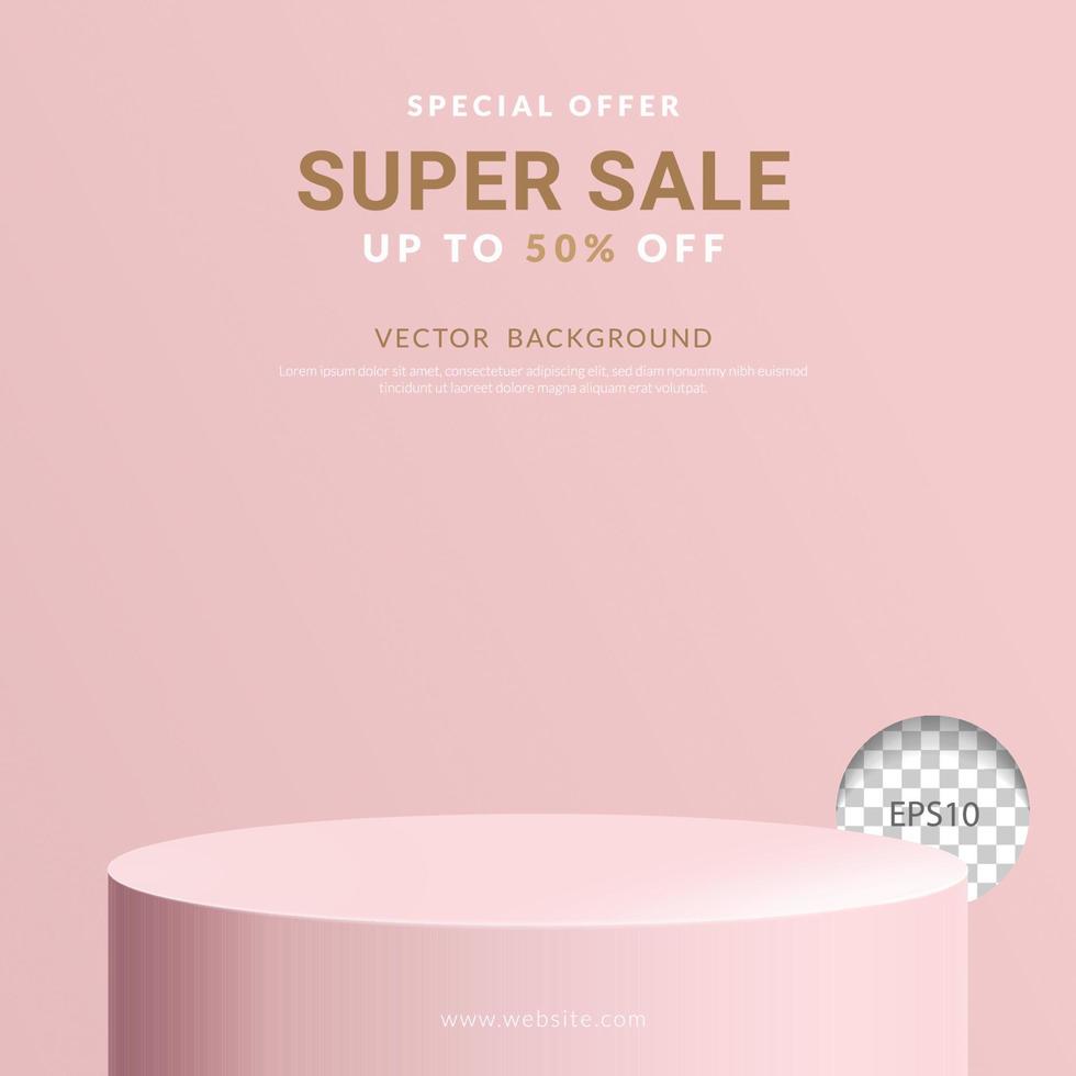 Pink cylinder podium, minimal style vector