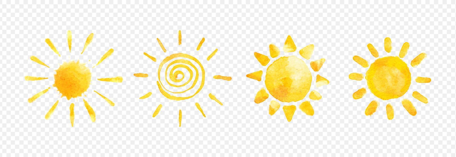 Set of sun spread icon watercolor. Vector illustration