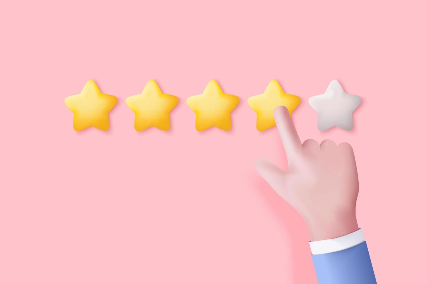 3d hand give rating five stars for best excellent services rating for satisfaction. 5 star for quality customer rating feedback concept from client about employee, product review. 3d vector render