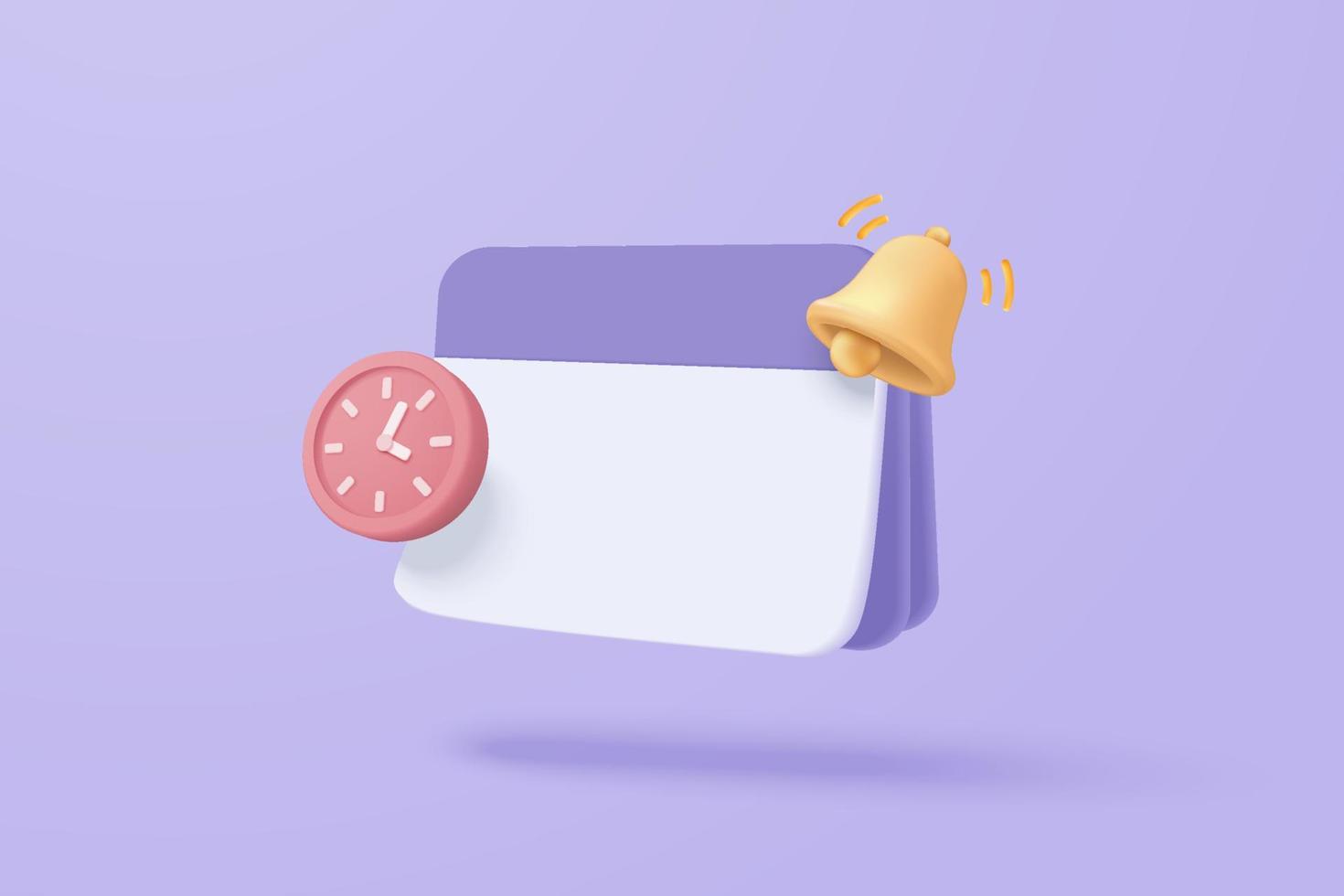 3D reminder in calendar on purple background. notifications page with floating elements. Alert for business planning ,events, reminder and timetable in background. 3d vector bell render on calendar