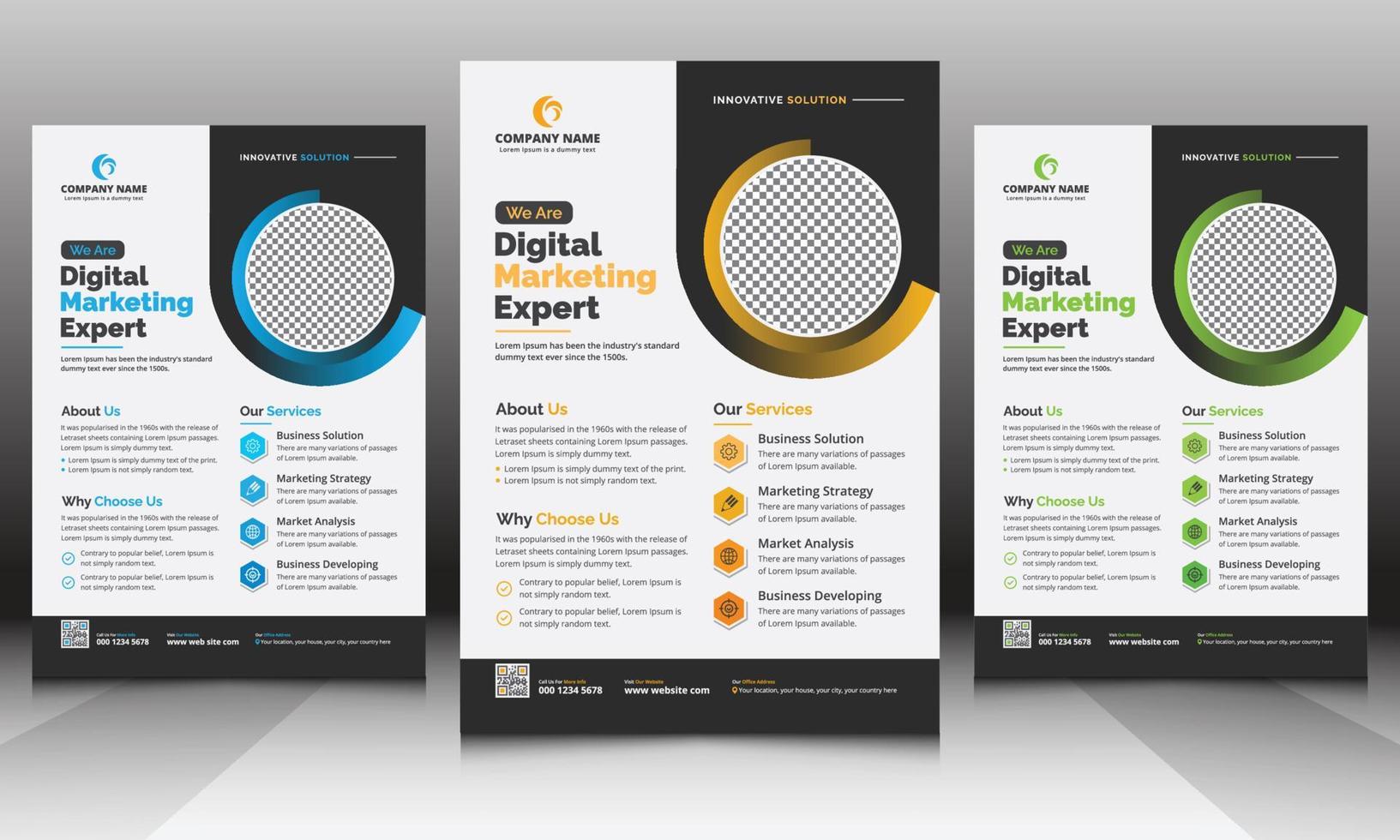 A4 Modern Editable Corporate Flyer, Mailer, Leaflet Template with Blue, Yellow, Green Color Concept for Business, Advertisement, Marketing and Multipurpose Use vector