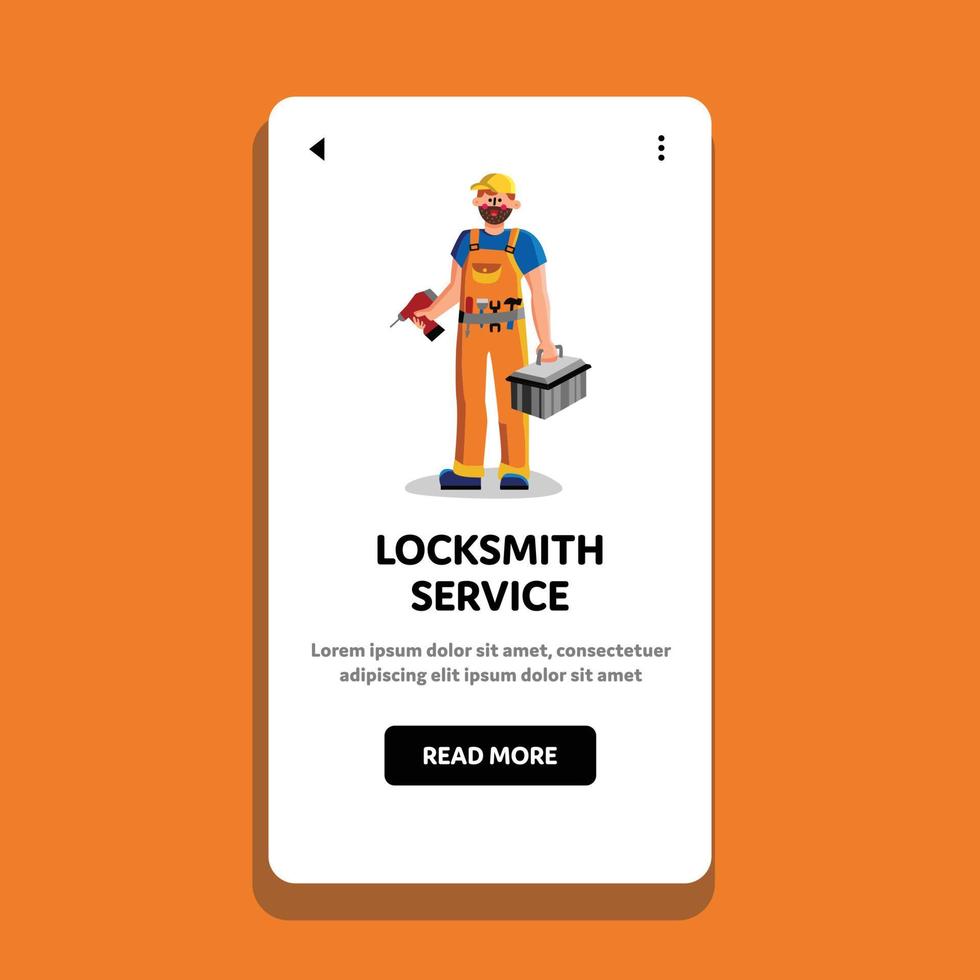 Locksmith Service Workman Holding Tool Vector Illustration