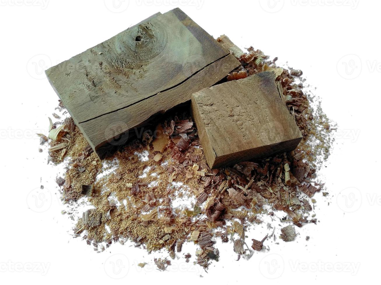 Wood sawdust.Pile of wood shavings or wood powder isolated on white background photo