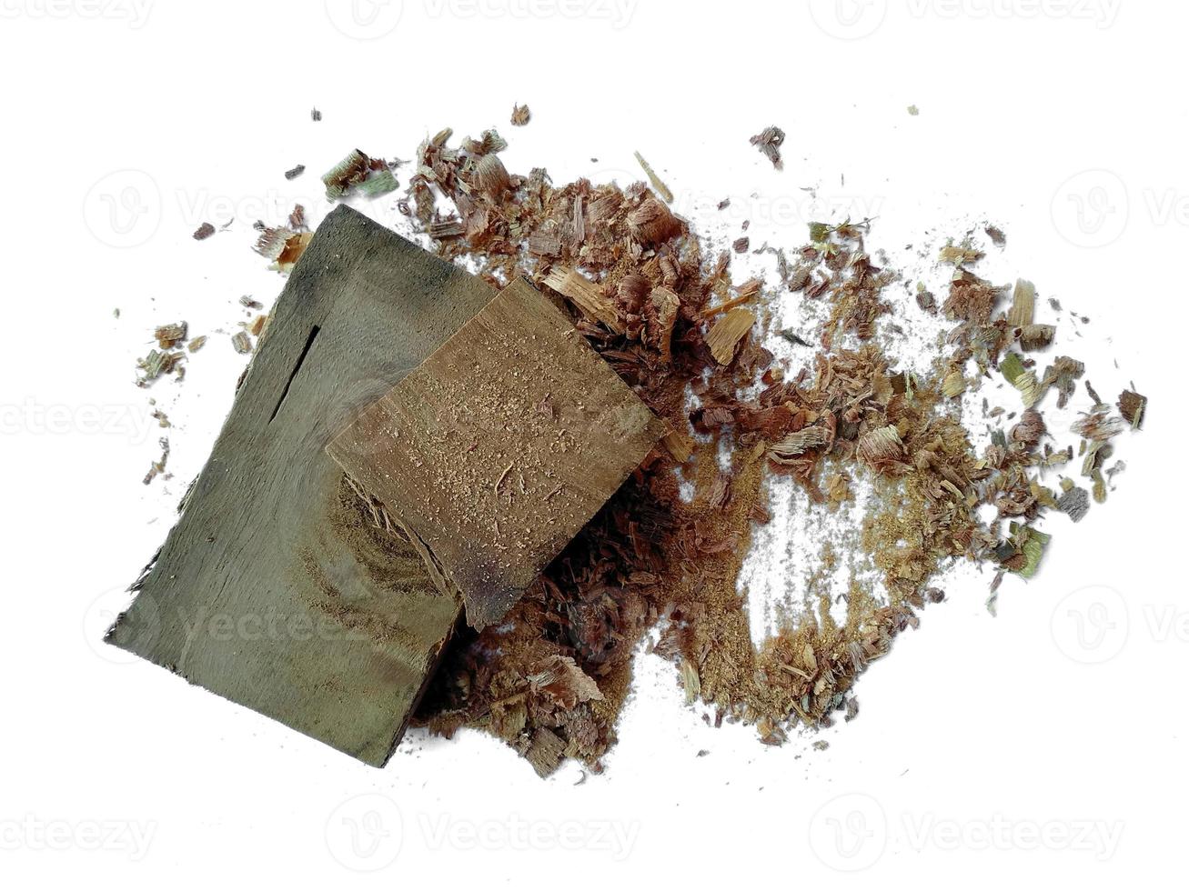 Wood powder on white background. Wood sawdust isolated on white background photo