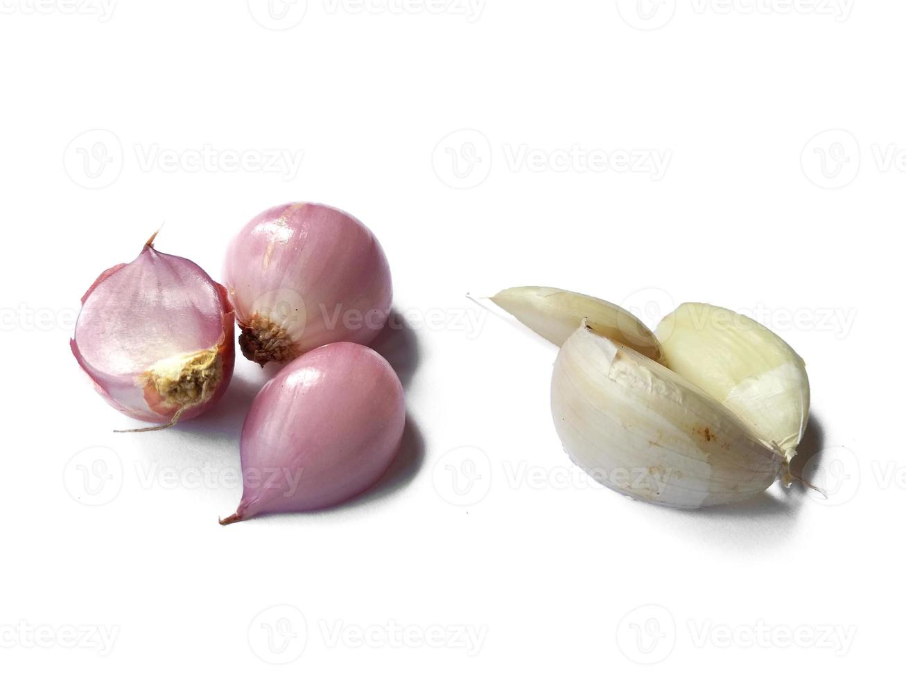 Onion and Garlic isolated on white background photo