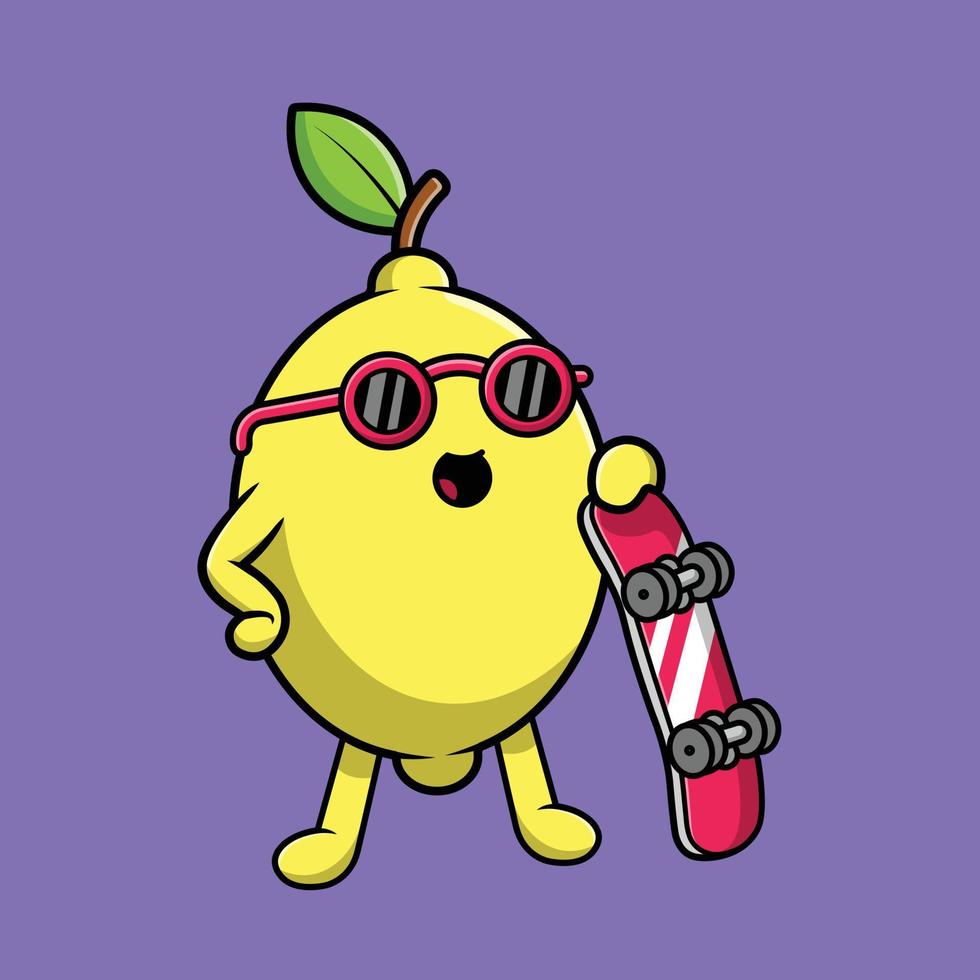 ilustración de icono de vector de dibujos animados lindo patinador de limón. alimento deporte icono concepto aislado premium vector.