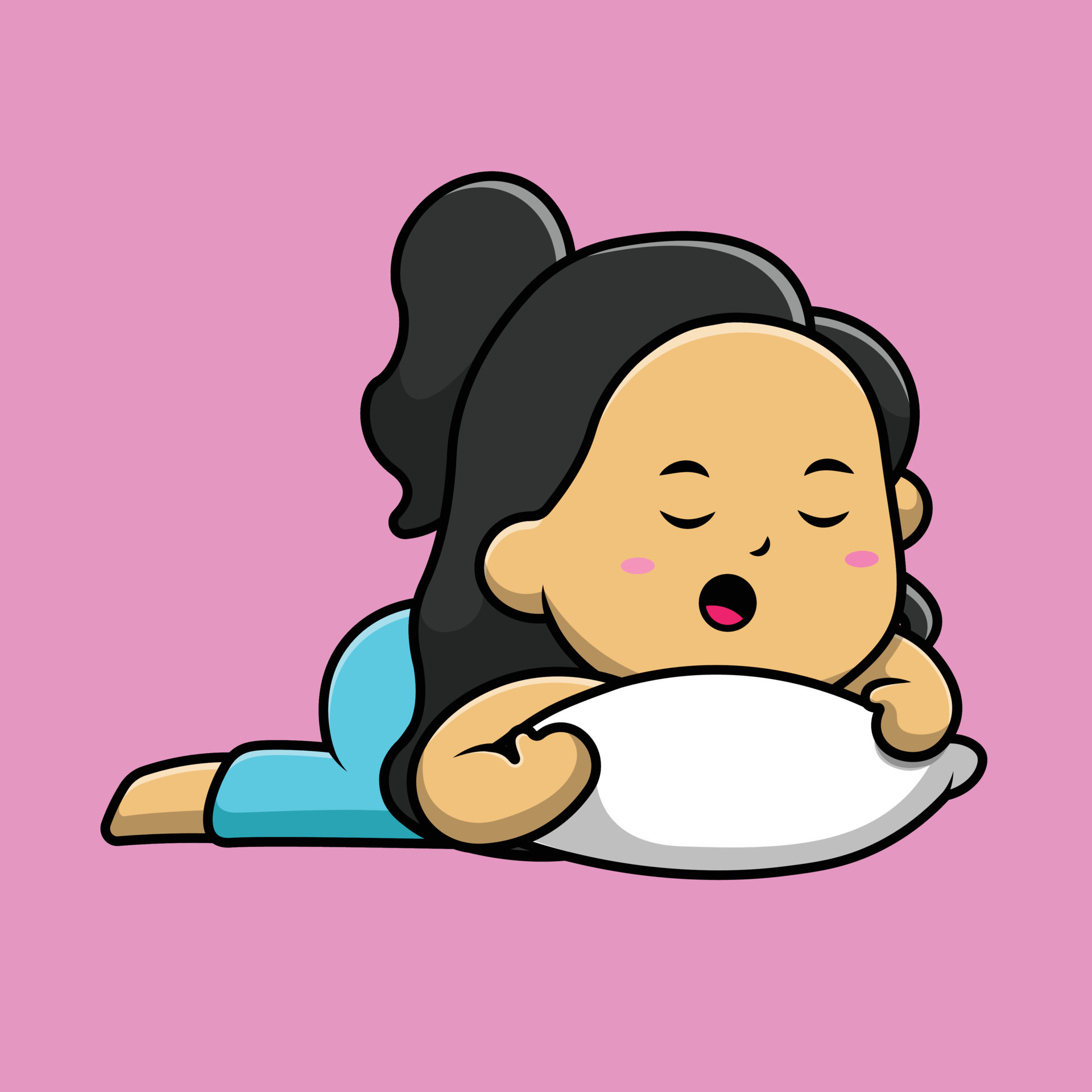 Linda chica durmiendo en la ilustración de icono de vector de dibujos