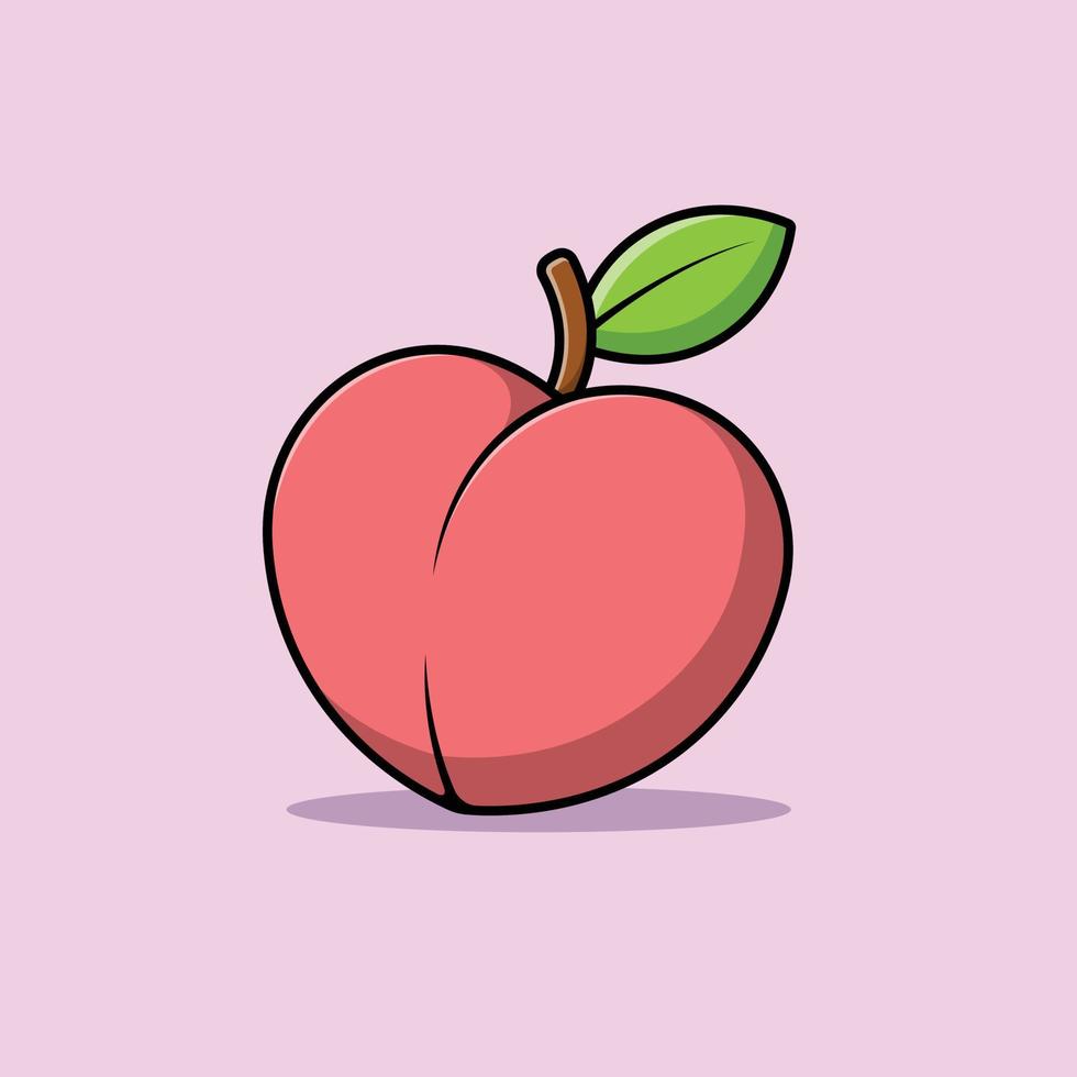 Peach Fruit Cartoon Vector Icon Illustration. Food Icon Concept Isolated Premium Vector