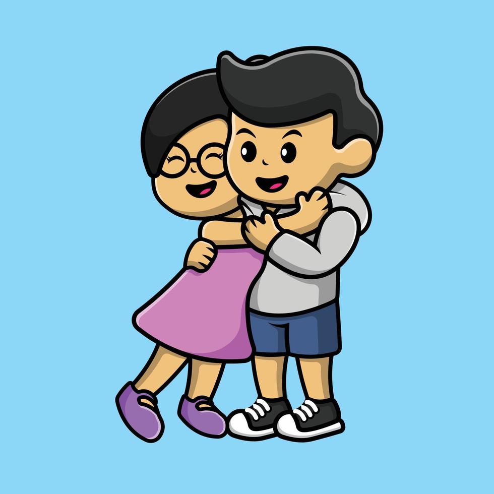 Cute Girl Hug Boy Cartoon Vector Icon Illustration. People Couple Icon Concept Isolated Premium Vector.