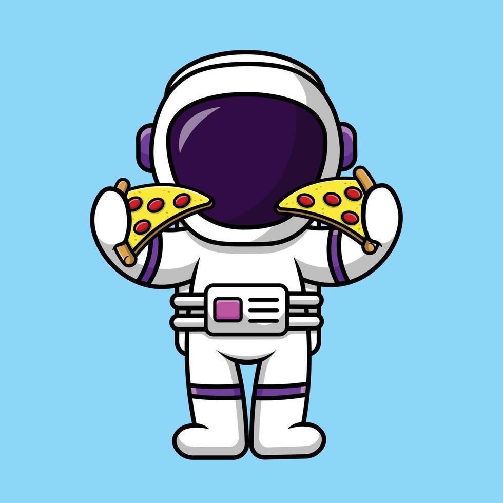 Cute Astronaut Holding Pizza Cartoon Vector Icon Illustration. People Food Icon Concept Isolated Premium Vector.