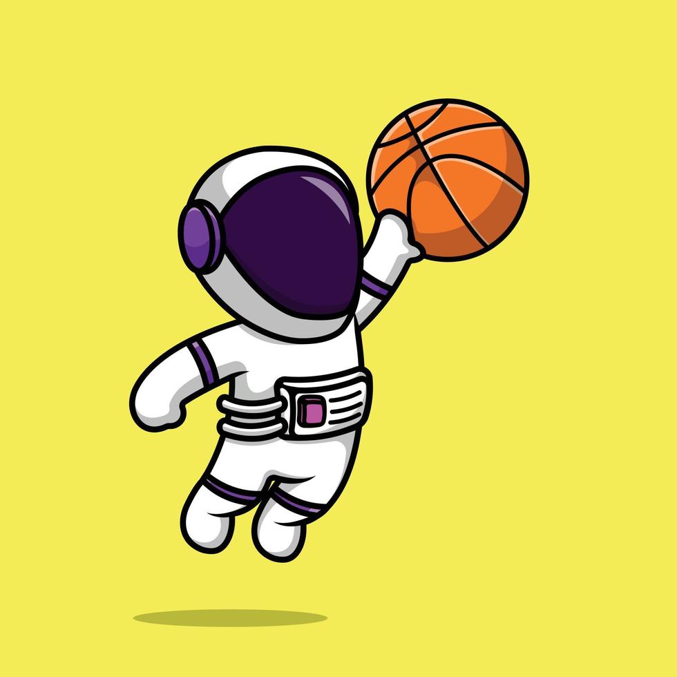 lindo astronauta jugando baloncesto dibujos animados vector icono ilustración. ciencia deporte icono concepto aislado vector premium.