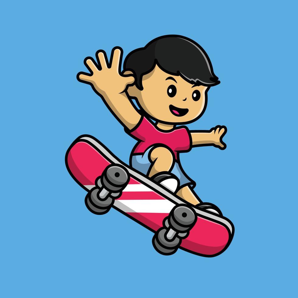 Cute Boy Playing Skateboard Cartoon Vector Icon Illustration. People Sport Icon Concept Isolated Premium Vector
