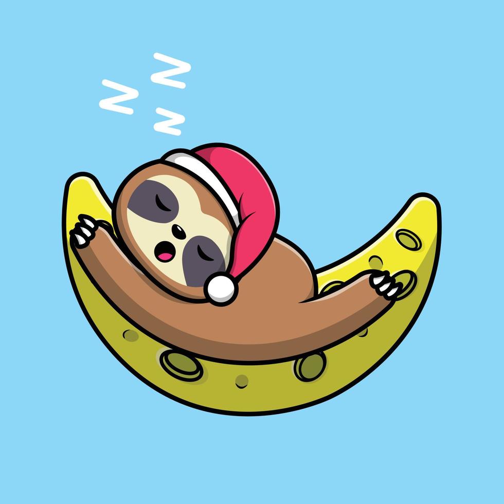 lindo perezoso durmiendo en la luna y usando gorro de dormir ilustración de icono de vector de dibujos animados. concepto de icono de ciencia animal aislado vector premium.