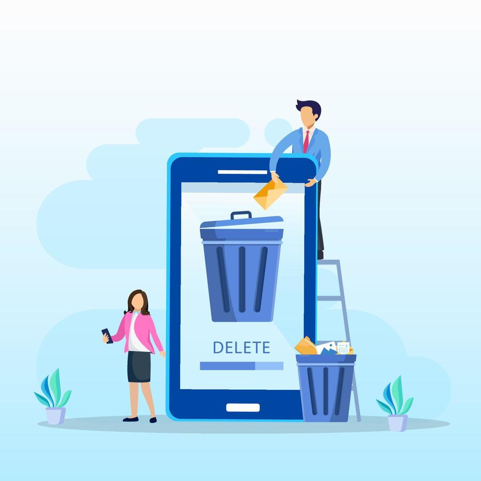 Delete concept. deleting data and move unnecessary files to the trash bin. illustration vector