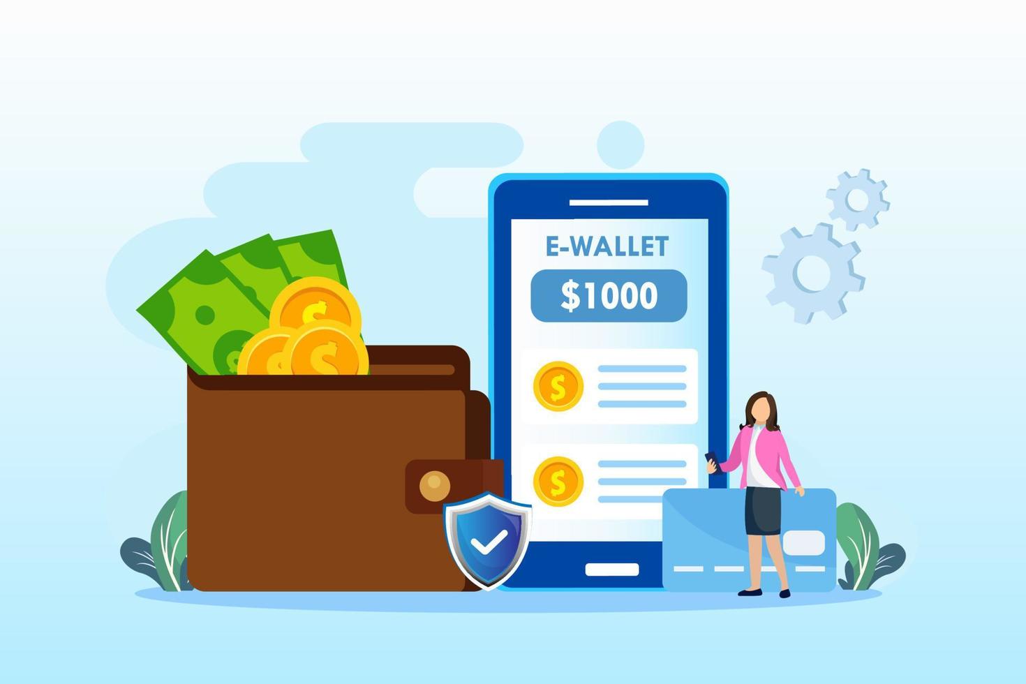 E-wallet payment application smartphone. Flat vector template Style Suitable for Web Landing Page, Background.