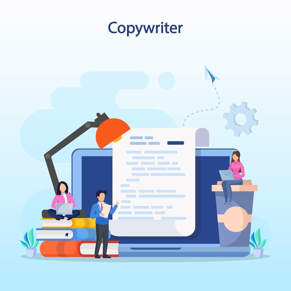 Copywriter web banner or landing page set. Idea of writing texts Flat vector