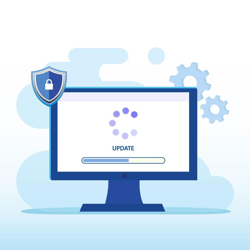 actualizacion del sistema. programa de instalación y actualización de software. concepto de actualización del sistema, instalación de software. vector plano