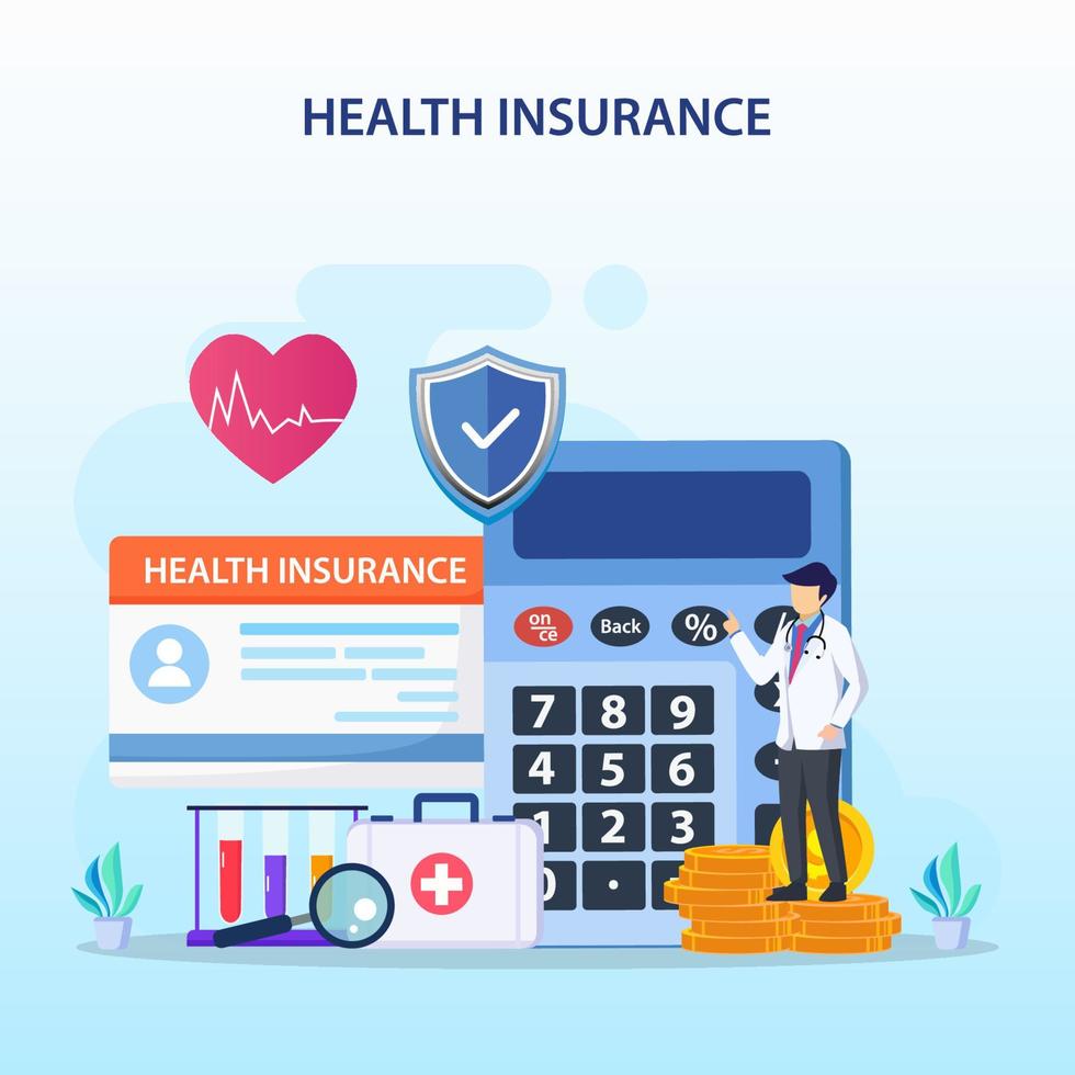 Health insurance concept. Big clipboard with document on it under the umbrella. vector illustration