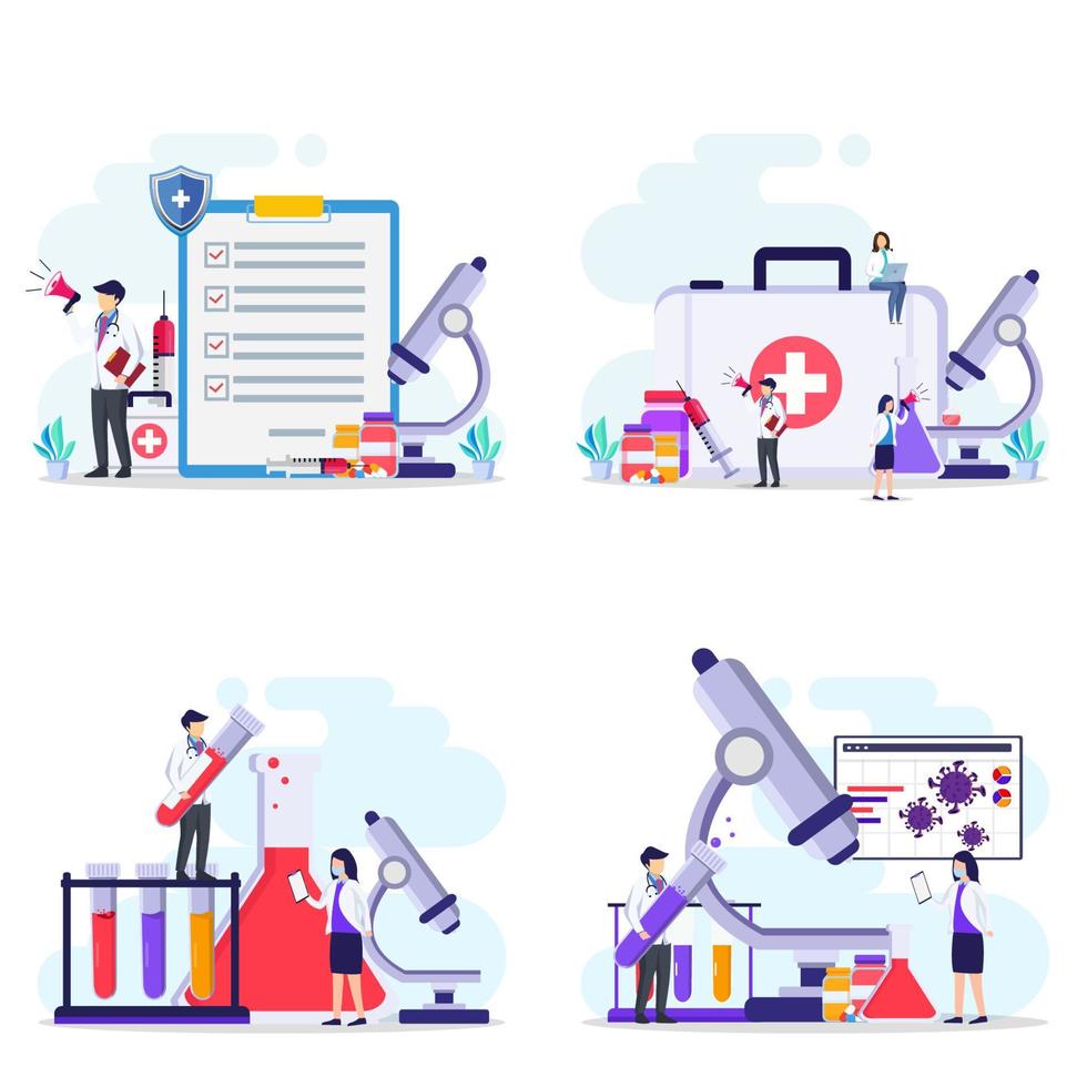 Research laboratory concept. scientists working at medicine laboratorium. Flat vector template.