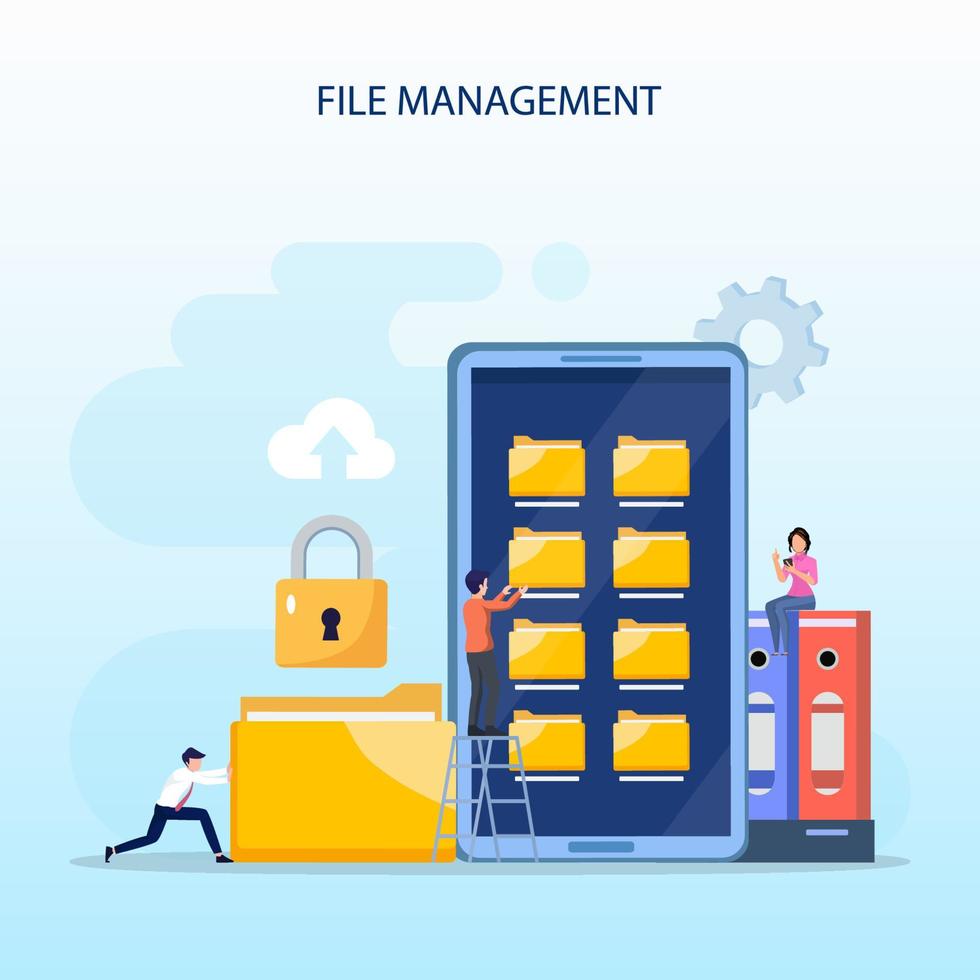 File management administration, folder, gallery, corporate office paperwork, flat vector