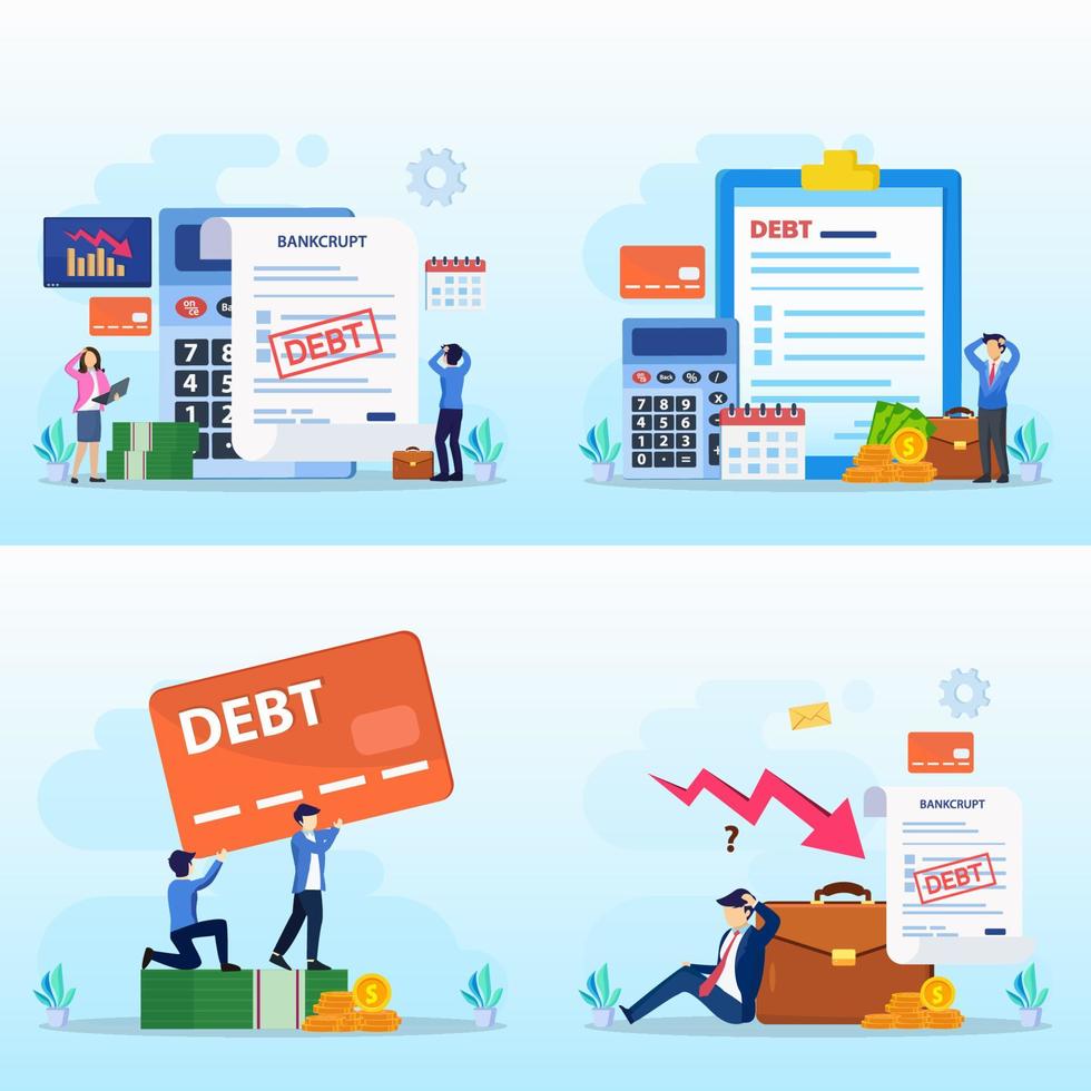 Credit card debt concept, Frustrated businessman having financial problems, debts and loans. vector