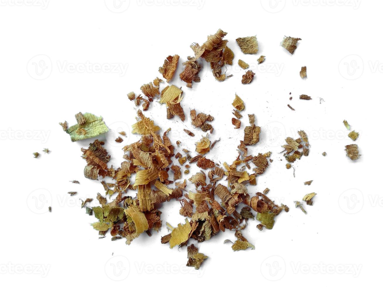 Wood sawdust.Pile of wood shavings or wood powder isolated on white background photo