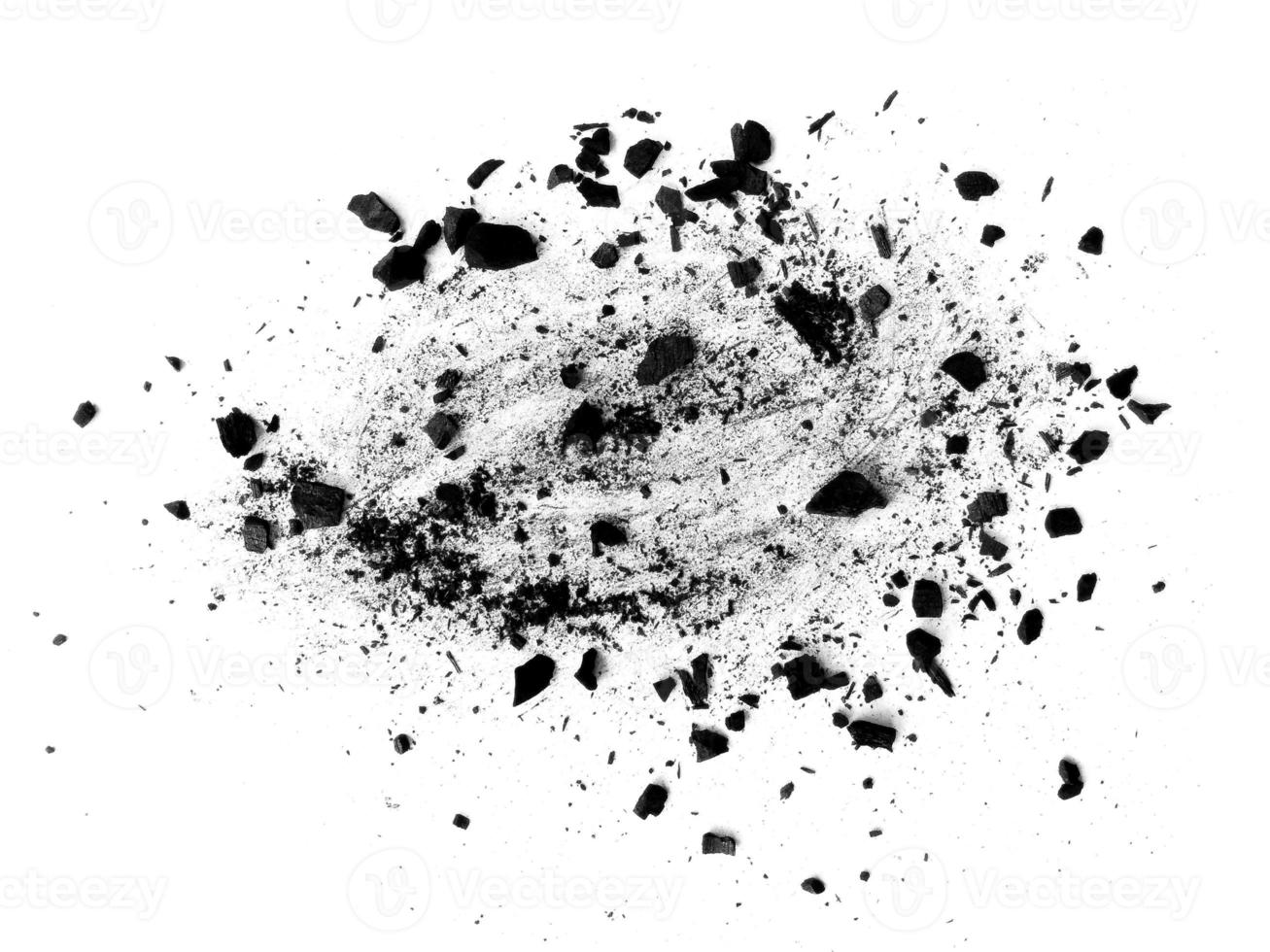 wood charcoal or Coal dust. Black charcoal texture. Black wood charcoal dust isolated on white background photo