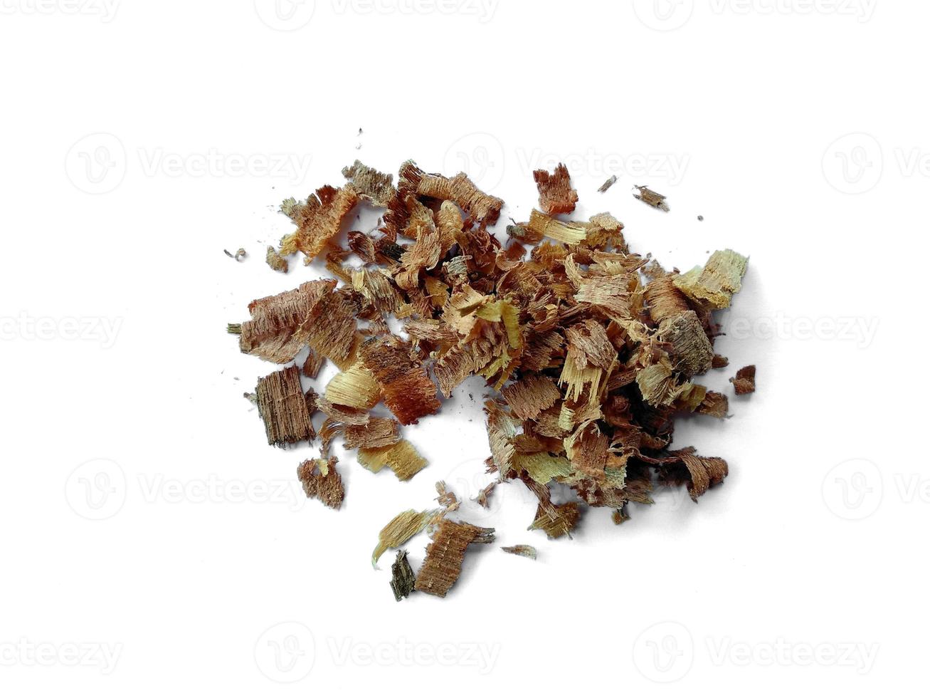 Wood sawdust.Pile of wood shavings or wood powder isolated on white background photo