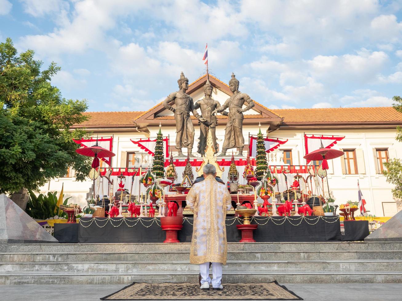 Chiang Mai, Thailand, 2020 - Worship ceremony at the Three Kings Monument photo