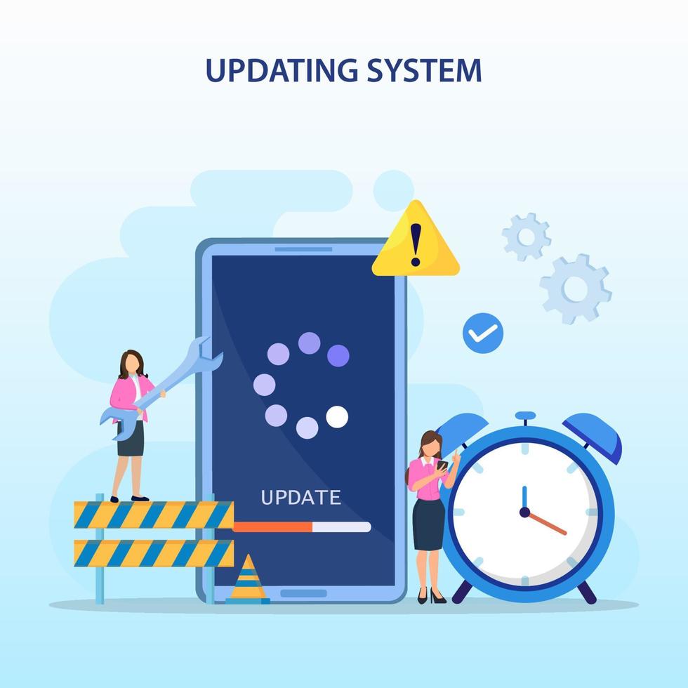 actualizacion del sistema. programa de instalación y actualización de software. concepto de actualización del sistema, instalación de software. vector plano