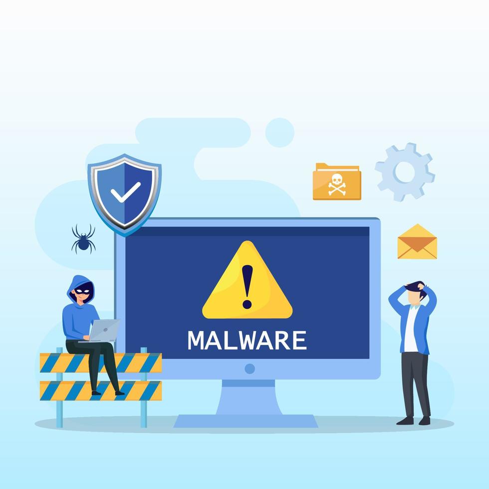 concepto de detección de malware de virus, señales de advertencia de ataque de virus, vector de mensajes de alerta de piratería